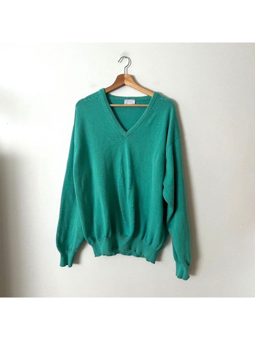 Vintage Brooks Brothers Green V-Neck Sweater Sea Island Cotton Men's Size 48 2X